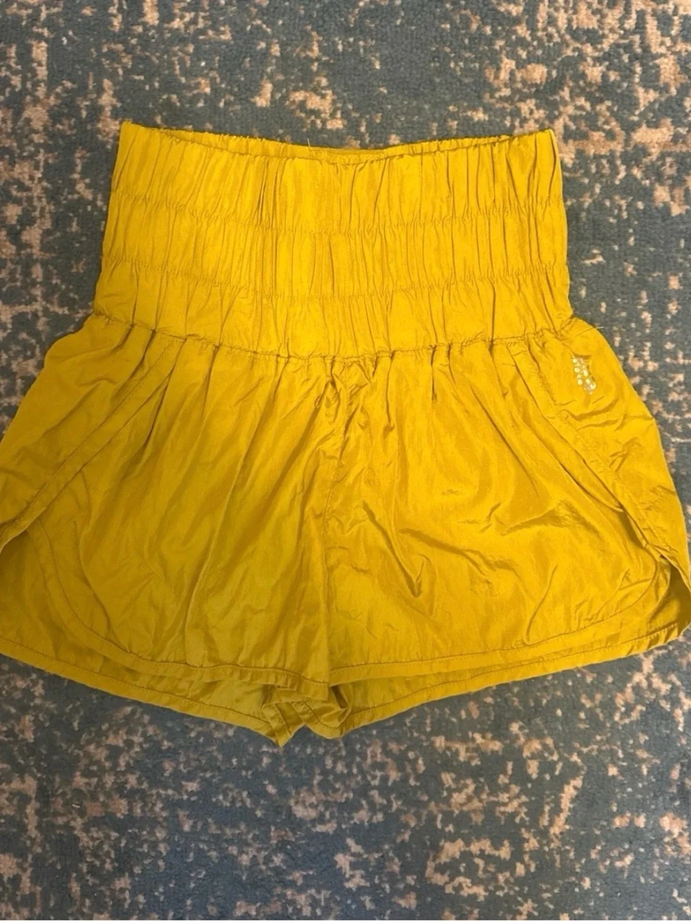 FP Movement by Free People Mustard High-Rise Smocked Athletic Shorts